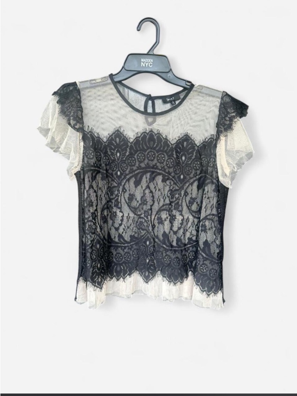 Love J Black Lace Overlay Blouse – Cream Lining – Short Sleeve Victorian-Style T
